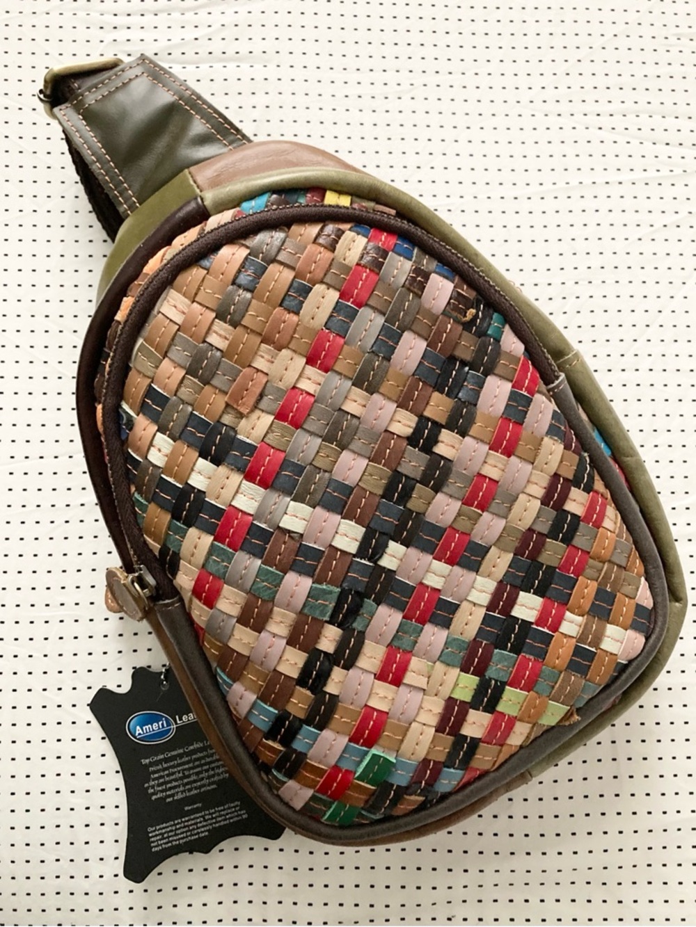 NWT Ameri Leather Woven Cross Body Bag Multi Color Leather Boho chic Western